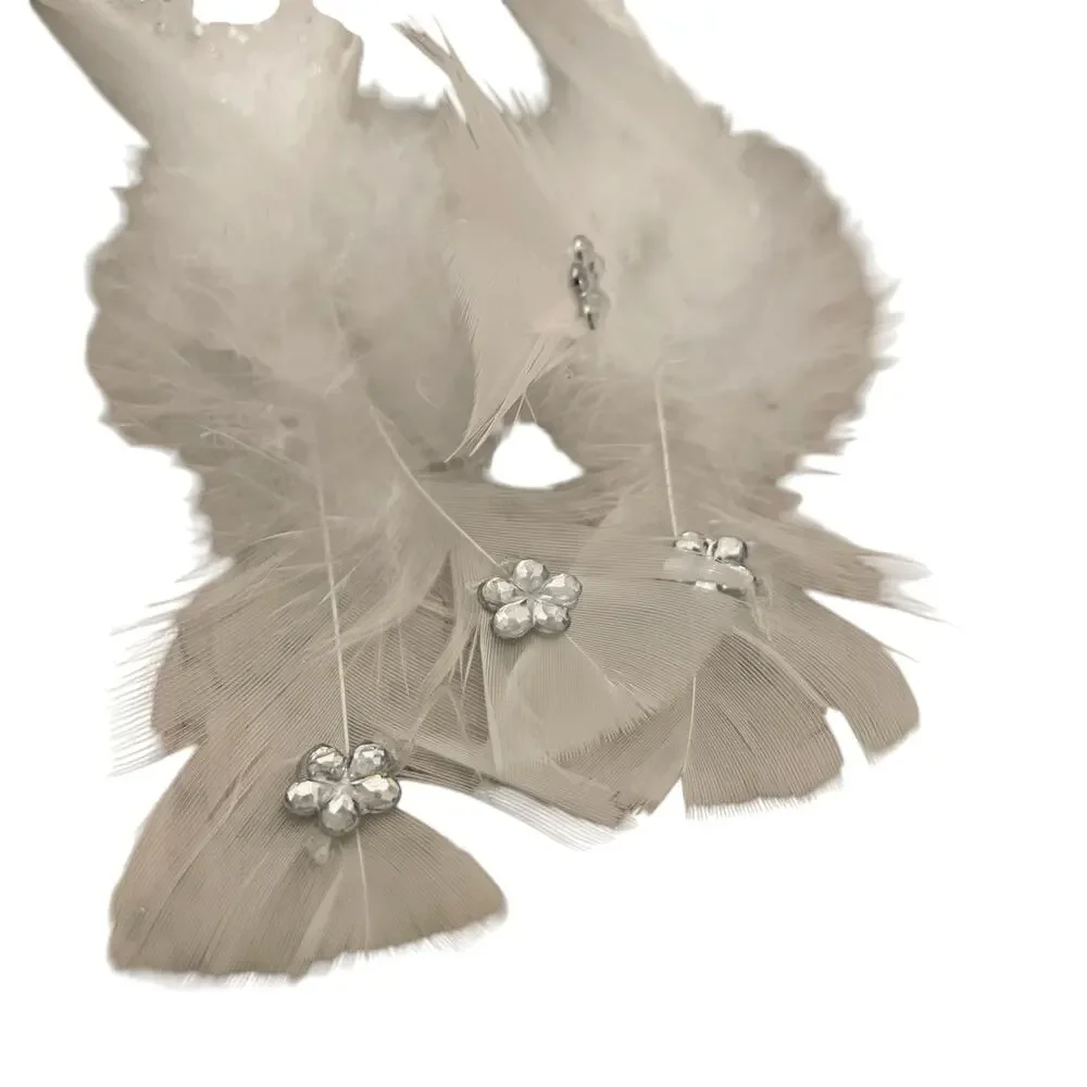 Rachel Roy Rhinestone Feathered Dove Christmas Tree Clips Set of 4 White New